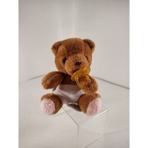 Vintage Russ Bibi Baby Brown Bear Teddy Stuffed Animal Plush 7” Pacifier Diaper
